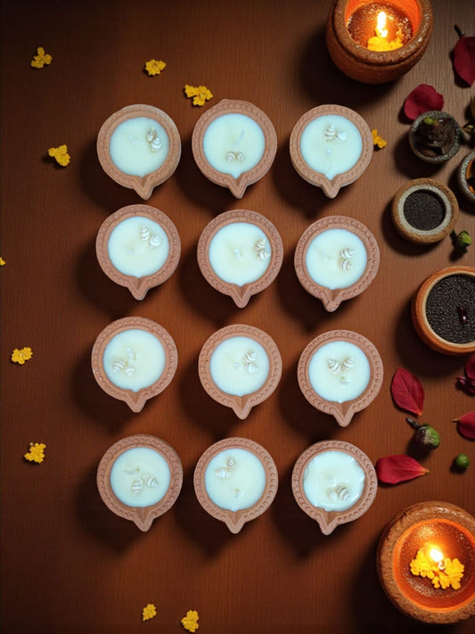 Festive Seashell Diyas – Vanilla Scented Clay Candles (2.5")