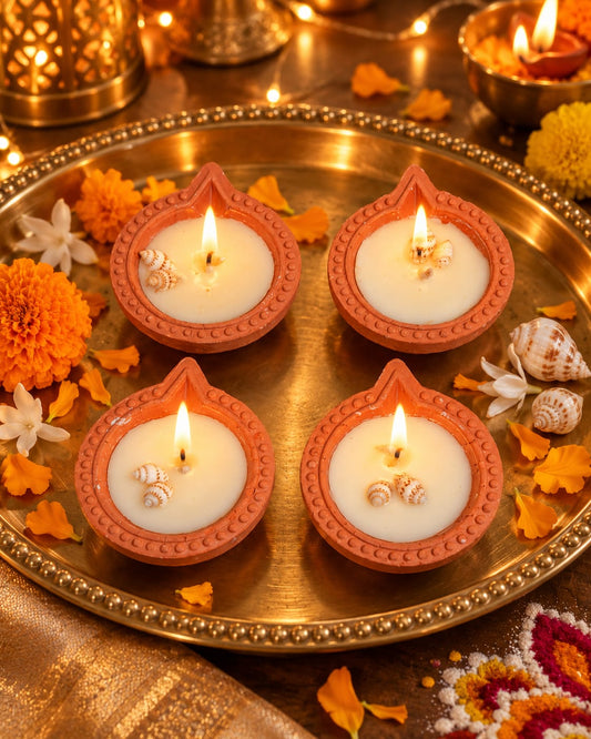 Festive Seashell Diyas – Vanilla Scented Clay Candles (2.5")