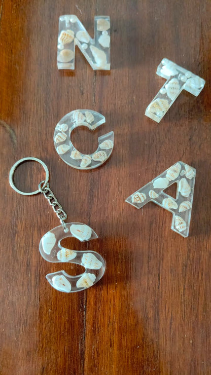 Personalised Resin Alphabet Keychain with Mini Shells | Custom Initial Charm (Intro Price)