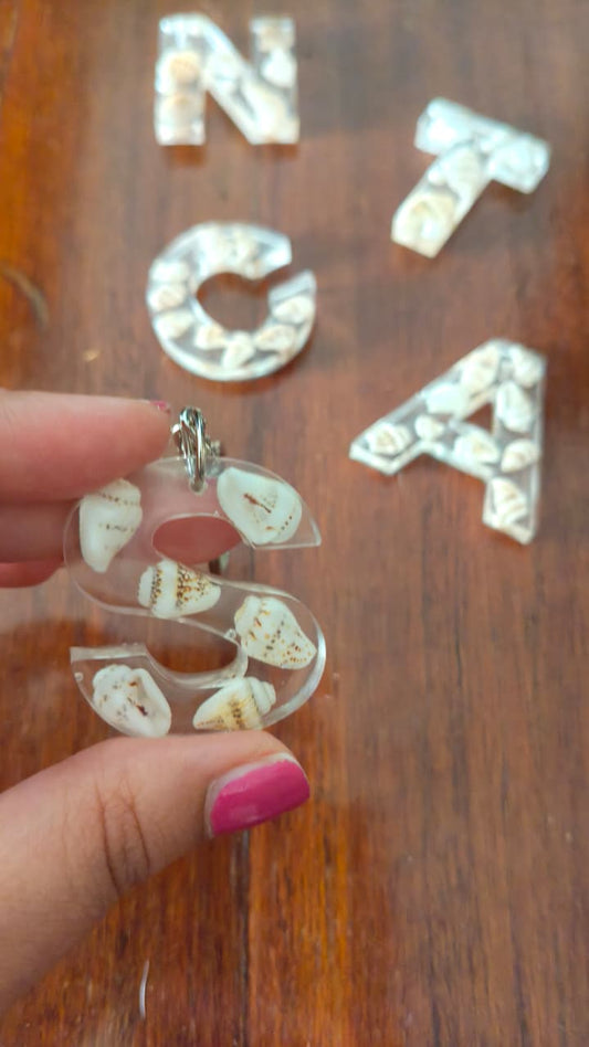 Personalised Resin Alphabet Keychain with Mini Shells | Custom Initial Charm (Intro Price)