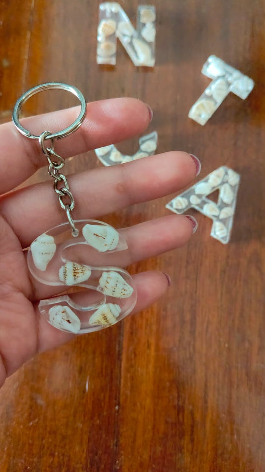 Personalised Resin Alphabet Keychain with Mini Shells | Custom Initial Charm (Intro Price)