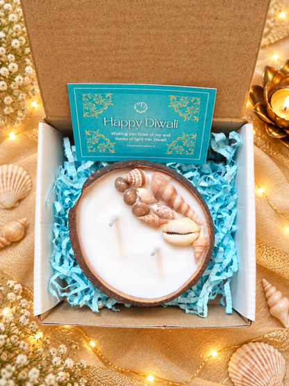 The Coastal Candle Gift Box | Handmade Seashell Candle – Diwali Gift