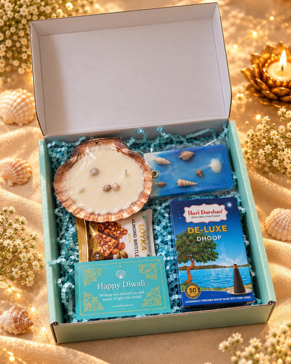 Coastal Diwali Rituals Hamper | Seashell Candle, Wax Sachet & Festive Gifts
