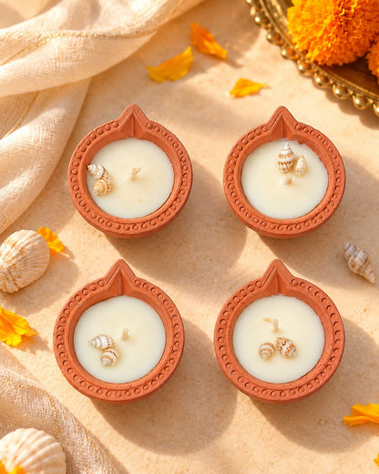 Festive Seashell Diyas – Vanilla Scented Clay Candles (2.5")