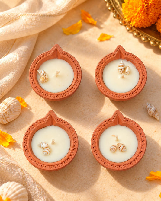 Festive Seashell Diyas – Vanilla Scented Clay Candles (2.5")