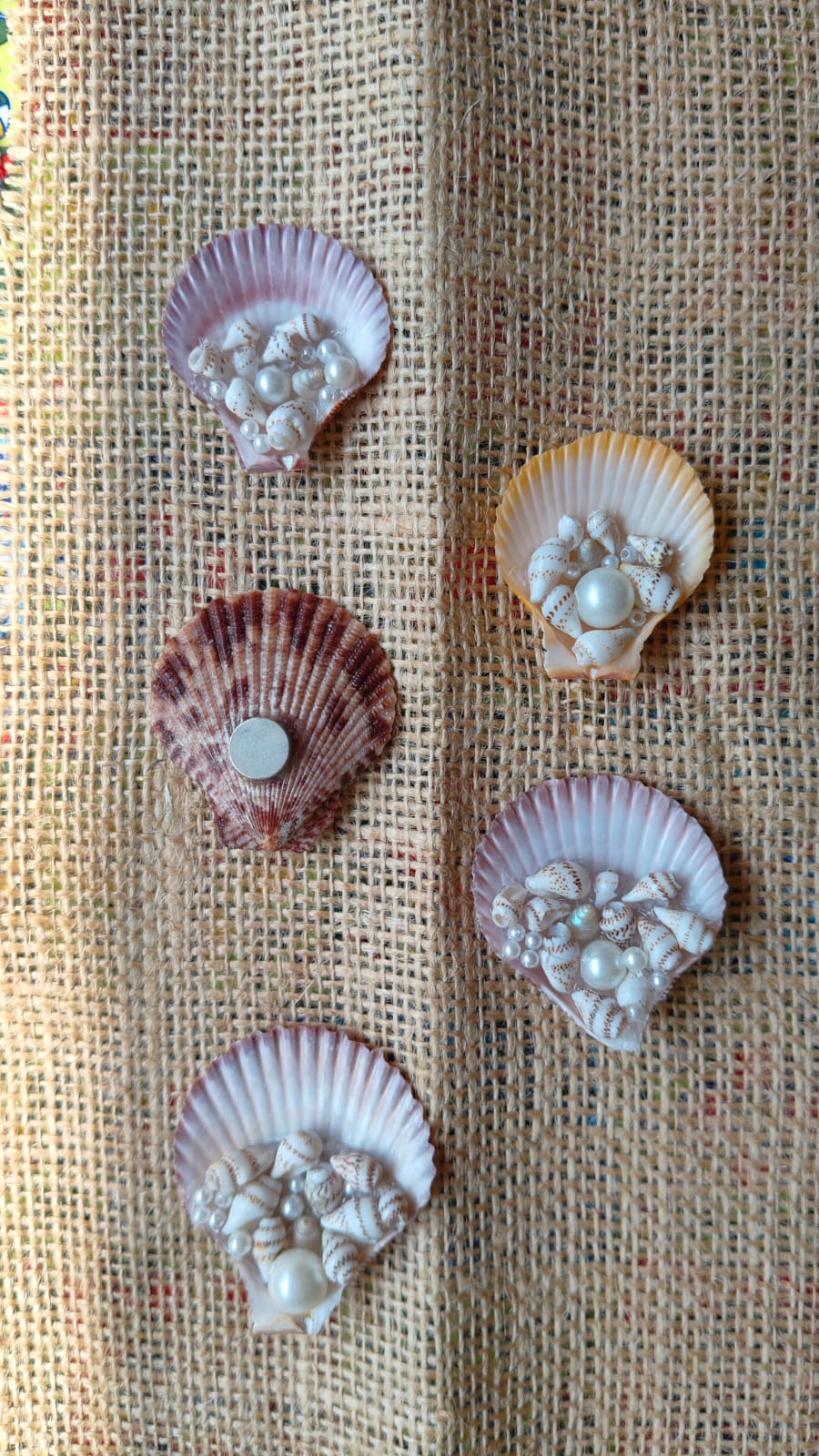 Seashell Magnet with Mini Shells & Pearls (6–7 cm) – Handcrafted Coastal Home Décor