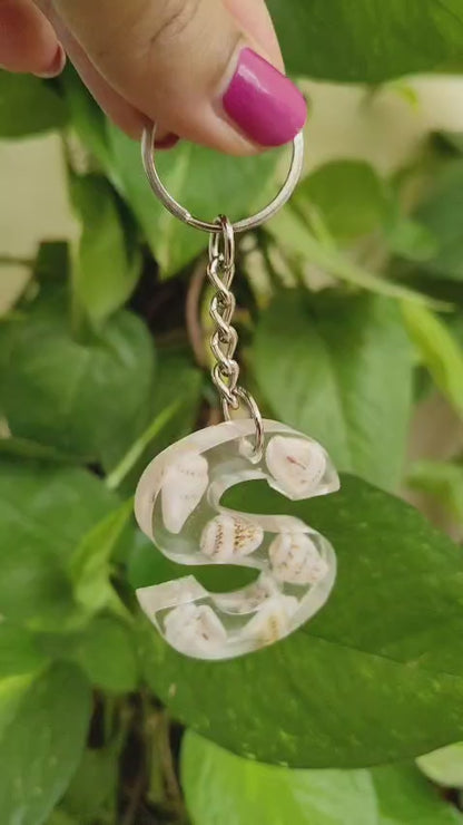 Personalised Resin Alphabet Keychain with Mini Shells | Custom Initial Charm (Intro Price)